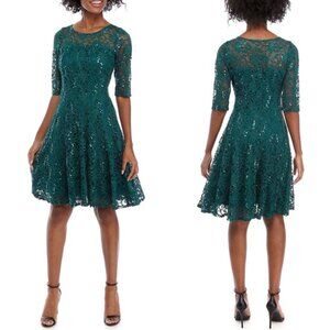 *NWT* Chris McLaughlin Sparkle Fit and Flare Holiday Chic Teal Lace Dress 12
